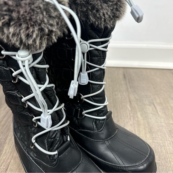 Lands End Snow Boots Black Quilted Winter Tall Sherpa Lined Girls Size 4 - Picture 13 of 13